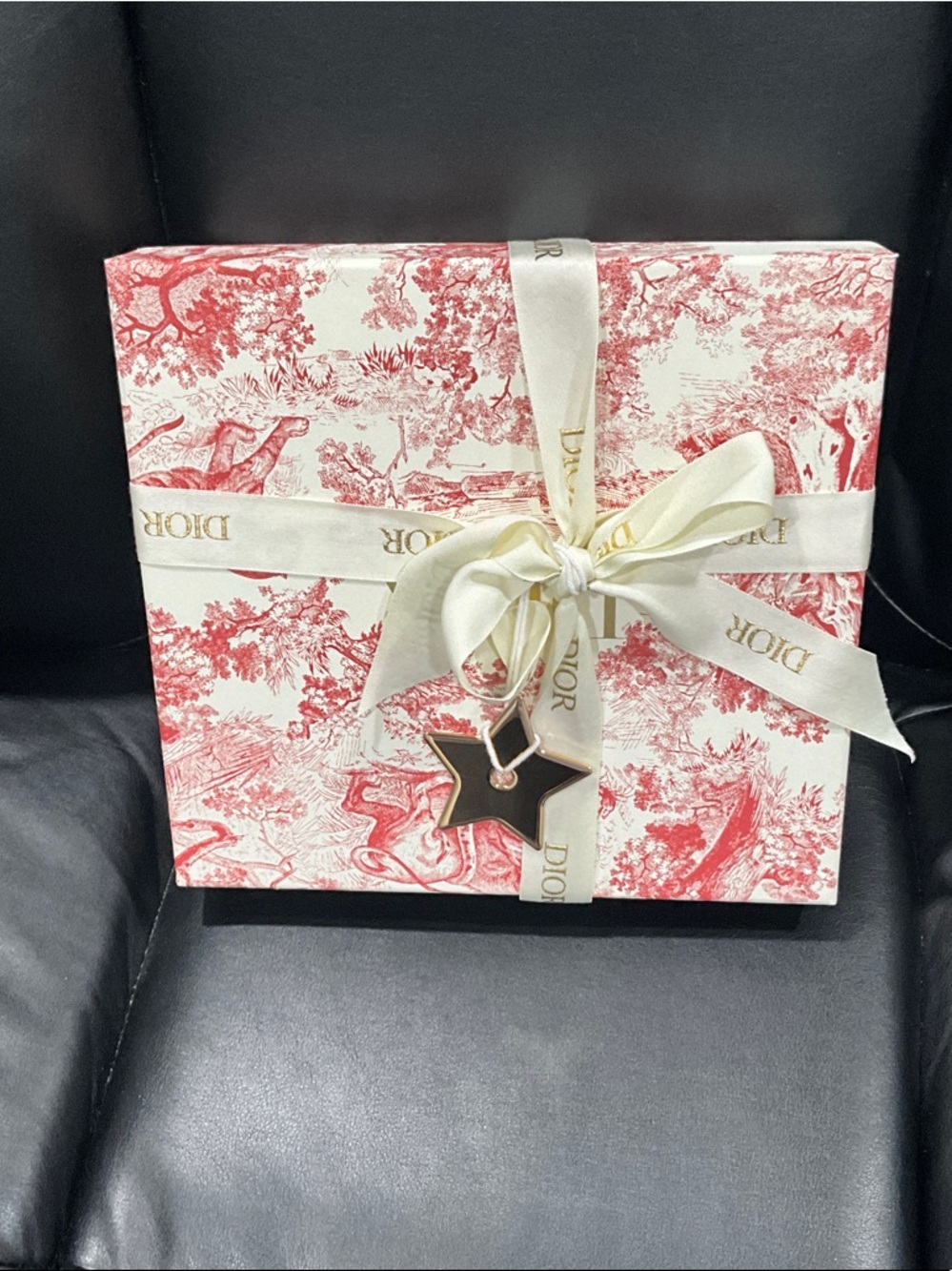 Dior Pink Toile Gift Box with Cream Ribbon and Gold Star Charm